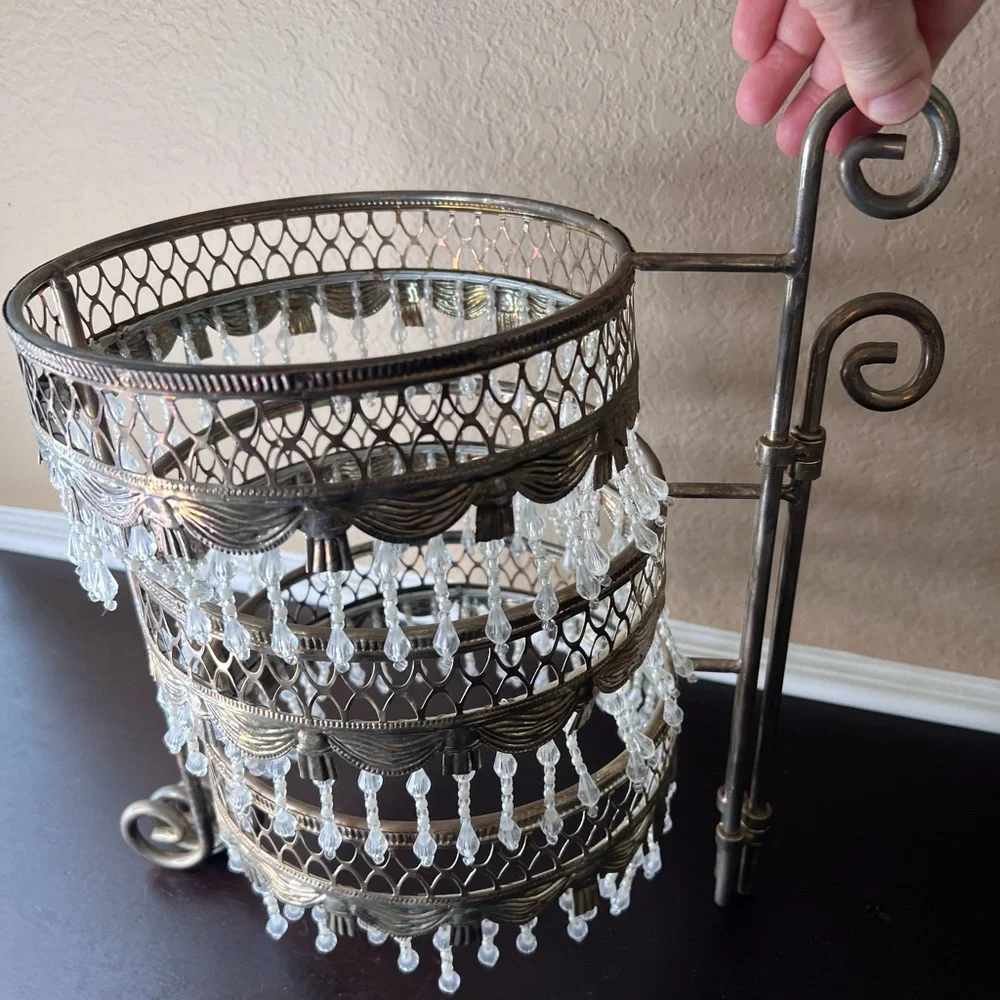 Vintage 1990s Davco Silver-Plated Three-Tier Beaded Cake Stand